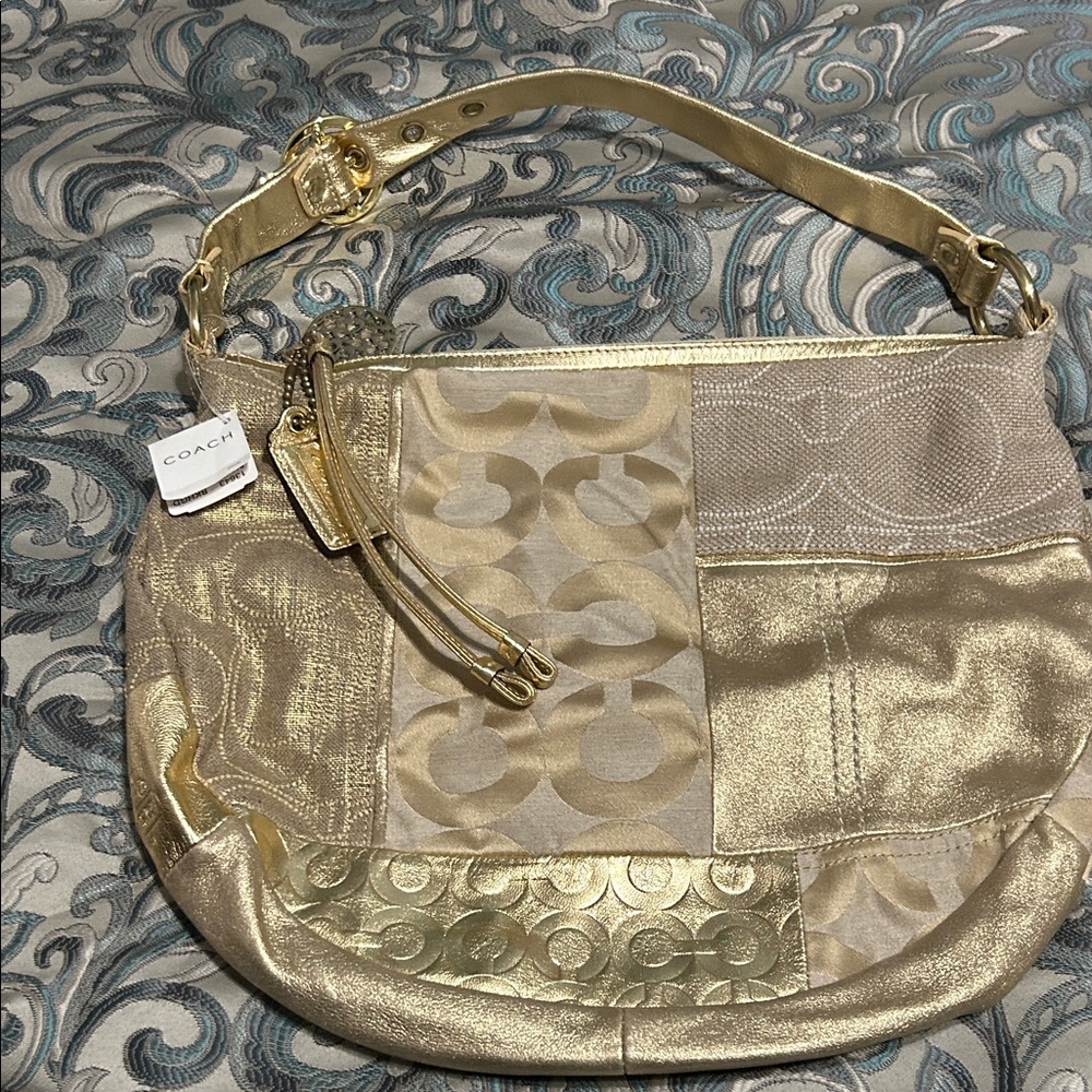 Coach Metallic Gold Patchwork Shoulder Bag